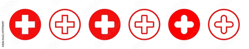 First aid medical icon. Medical white cross symbol, red Medical cross sign. Vector illustration