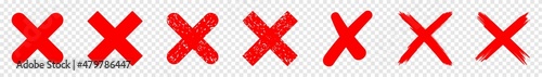 red cross x icon set. Red wrong mark, no wrong sign. Vector illustration