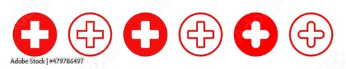 First aid medical icon. Medical white cross symbol, red Medical cross sign. Vector illustration