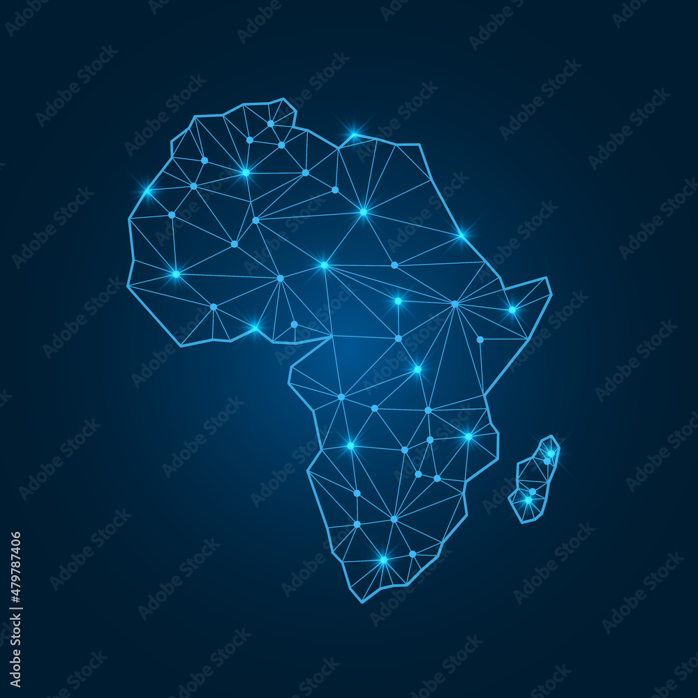 Africa map with polygonal glowing shapes. World map linear continent ...