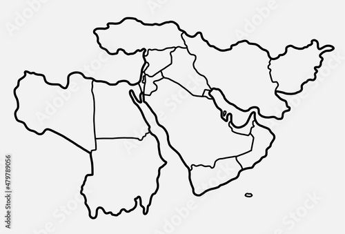 doodle freehand drawing of middle east map.