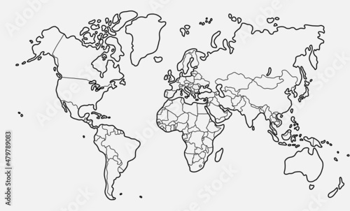 doodle freehand drawing of world map.
