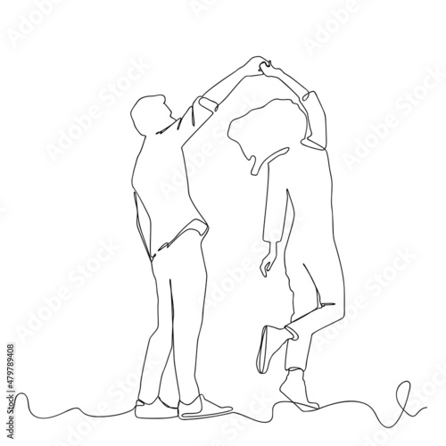 Young couple dancing, one line drawing. Minimalism on a white background.