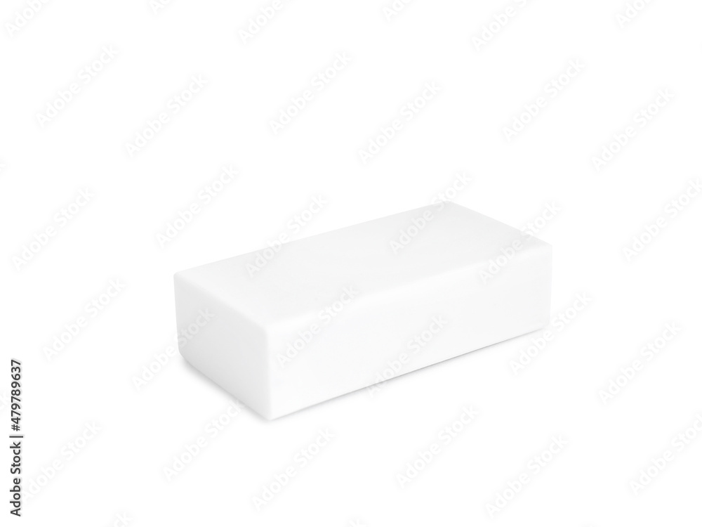 New eraser isolated on white. School stationery New eraser isolated on white. School stationery