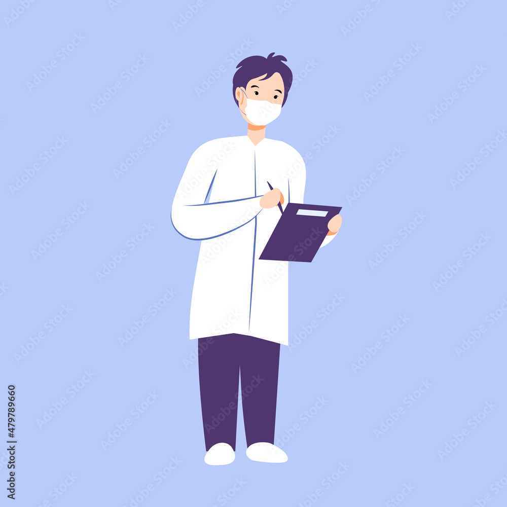 Scientist man character with mask in flat style vector illustration. Scientist man character with mask in flat style vector illustration.