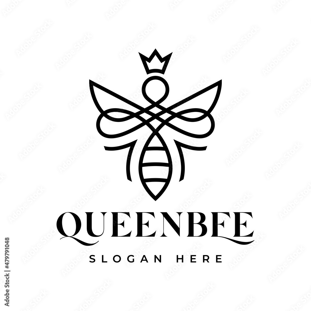 Royal Queen Bee Line art Logo Design Template Royal Queen Bee Line art Logo Design Template