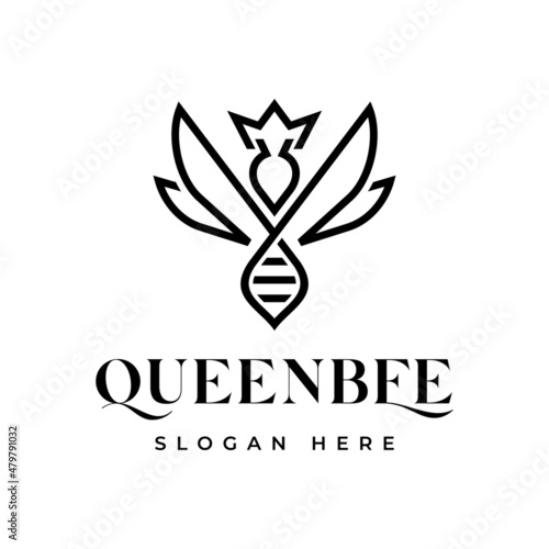 Queen Bee Line art Logo Design Template