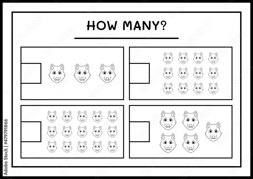 How many Wolf, game for children. Vector illustration, printable worksheet How many Wolf, game for children. Vector illustration, printable worksheet