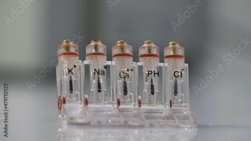 Macro Of Electrolye Analyser Reagent Solution With Specific Symbols. close up photo