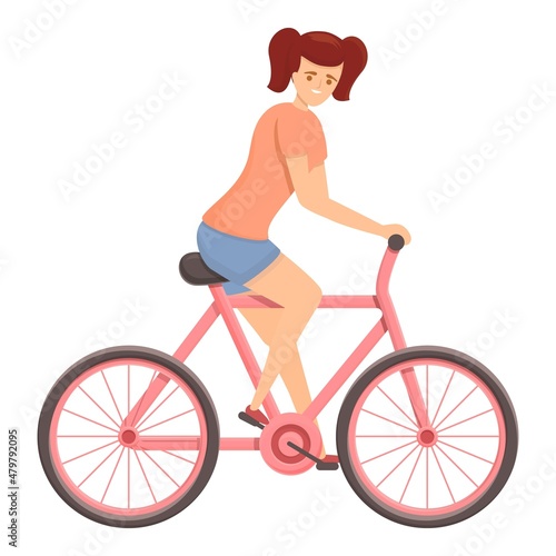 Women cycling icon cartoon vector. Woman rider. Tracking path © nsit0108
