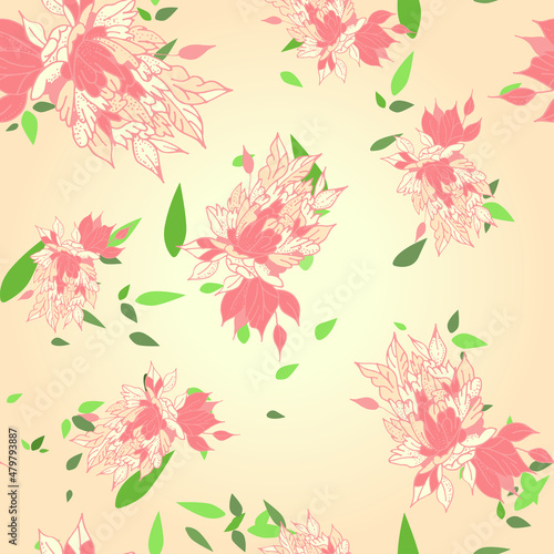 Seamless pattern with abstract peonies in retro style. Floral print for wrapping paper, clothing, wallpaper, tablecloth, decorative pillowcase, postcard. Vector.