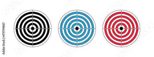 Set round target for target shooting competition. Template target with numbers for shooting range or pistol shooting. Vector illustration