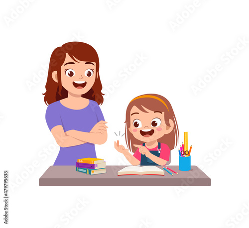 cute little girl study math with mother
