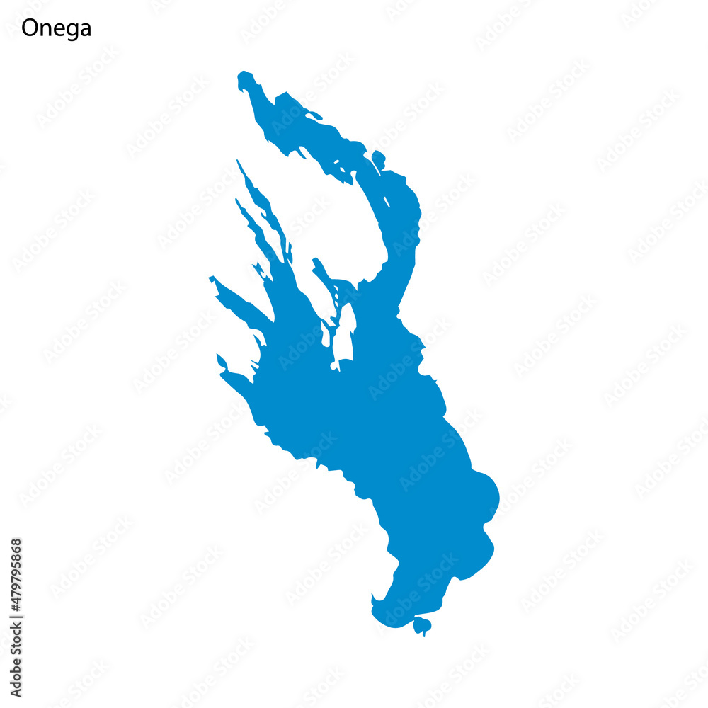 Ταπετσαρία Blue outline map of Onega Lake, Isolated vector siilhouette