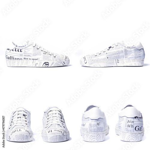 Women's high-t White sneakers with slogan.