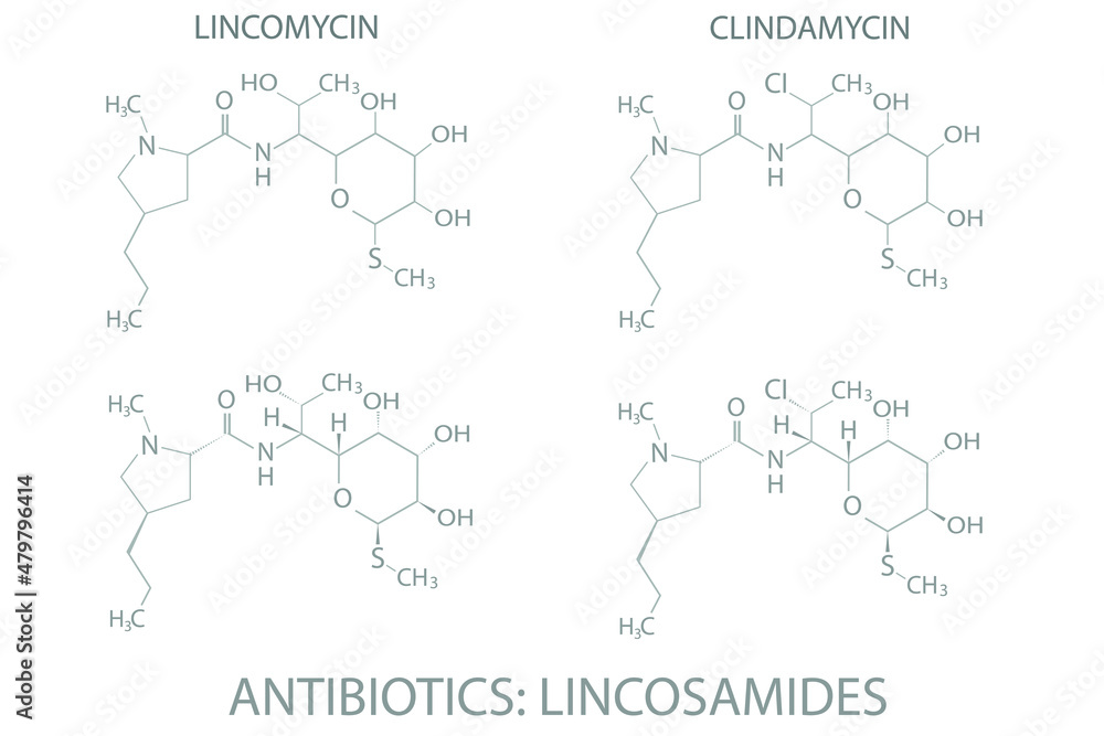 Antibiotics lincosamides molecular skeletal chemical formula.