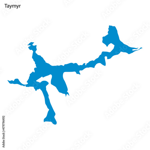 Blue outline map of Taymyr Lake, Isolated vector siilhouette photo