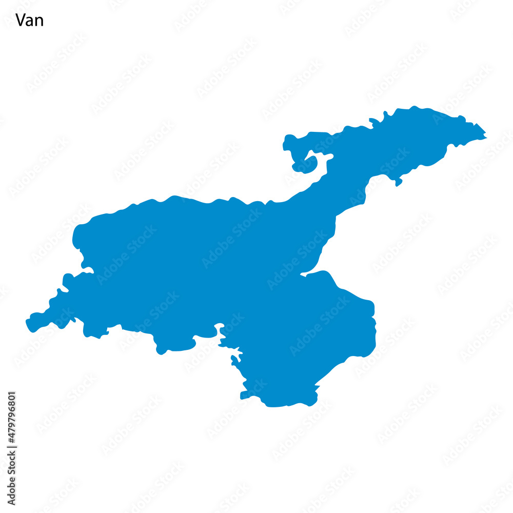 Blue outline map of Van Lake, Isolated vector siilhouette