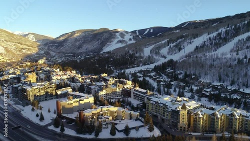 Vail, Colorado, USA Downtown Drone Mountains Aerial