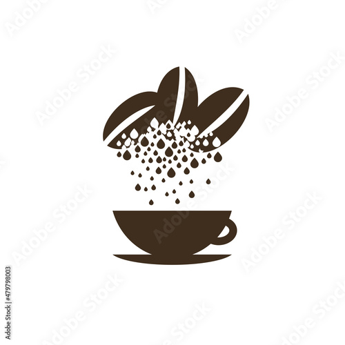 The coffee beans dissolves as a liquid and falls into the cup. Destruction effect. Dispersion
