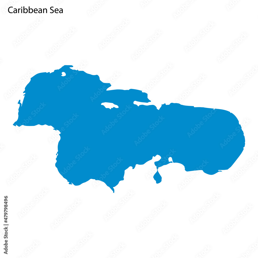 Blue outline map of Caribbean Sea, Isolated vector siilhouette