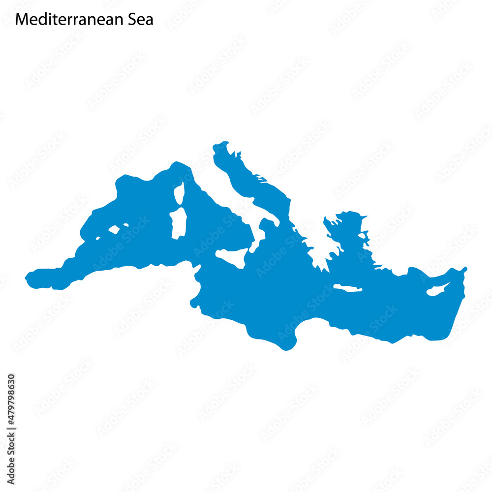 Blue outline map of Mediterranean Sea, Isolated vector siilhouette