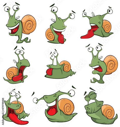 Set of Fine Vector Cartoon Snails