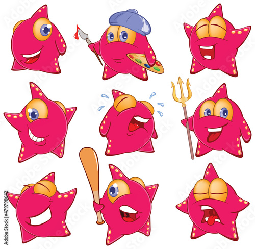 Cute Colorful Starfish Set Vector Illustration