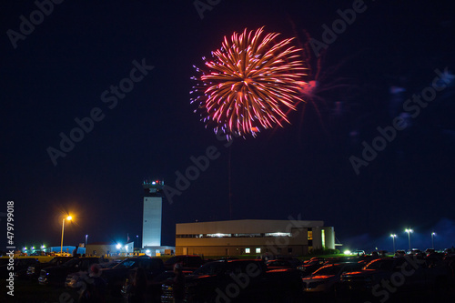 Battle Creek, Michigan, USA - July 4 2021: 4th of July firework at Battle Creek Field of Flight Air Show & Balloon Festival.