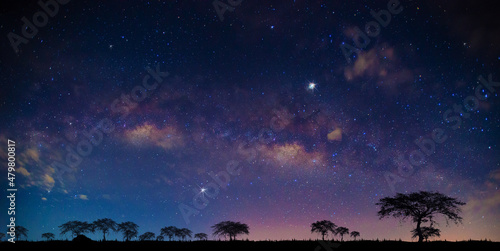 Panorama blue night sky milky way and star on dark background.Amazing.