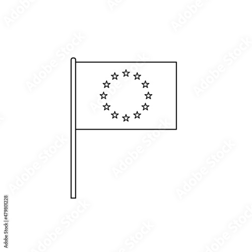 Black outline flag on of European Union. Thin line icon