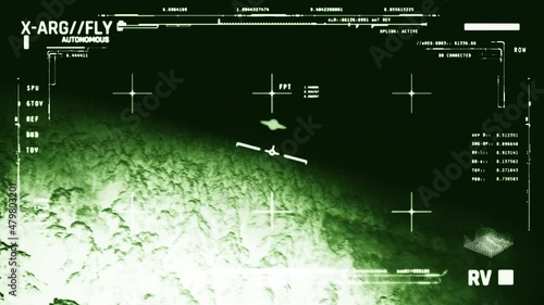 Extraterrestrial aircraft caught by military night vision camera, alien invasion. UFO sighting, extraterrestrial organism visible on aircraft head-up display photo