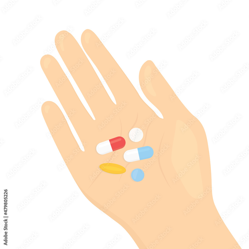 hand full of pills -vector illustration