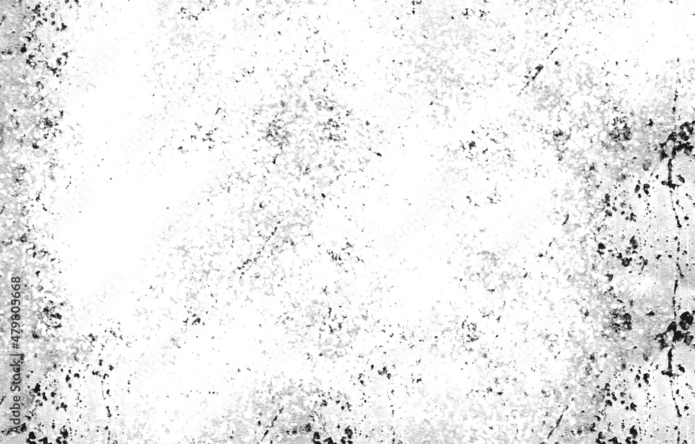 Grunge black and white pattern. Monochrome particles abstract texture. Background of cracks, scuffs, chips, stains, ink spots, lines. Dark design background surface.