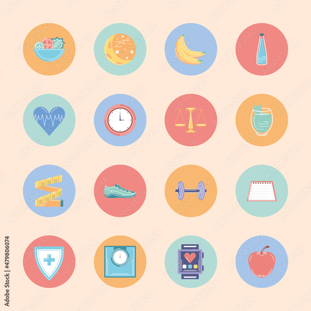 healthy lifestyle round icons healthy lifestyle round icons