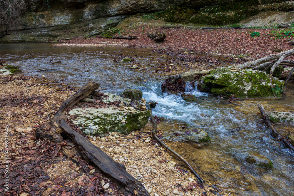 mountain river canyon late autumn season in Europe . walking in nature, observing the process of changing the season. mountain river canyon late autumn season in Europe . walking in nature, observing the process of changing the season.