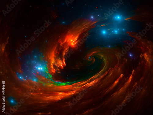 Abstract space background in blue and orange colors - 3d illustration