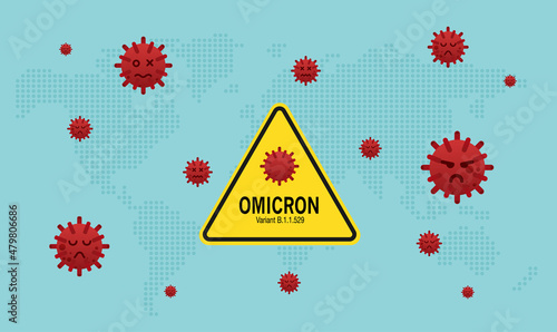 Stop B.1.1.529 Omicron of covid 19 virus. New variant omicron outbreak from Africa and coronaviruses influenza background with world map. vector design