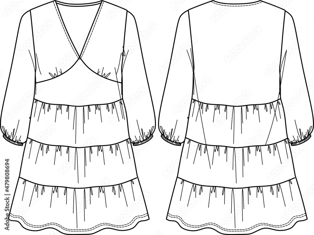 How to draw a frilly dress with a full skirt and puffy sleeves!