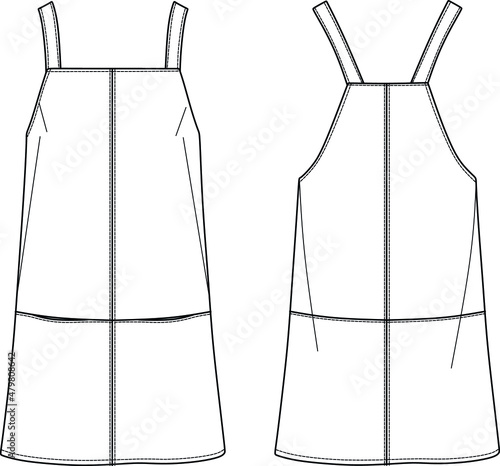 Vector woman wrap jumpsuit technical drawing, sleeveless jumpsuit with pockets and elasticized waistband fashion CAD, template, flat, sketch, mockup. Jersey or woven fabric jumpsuit, white color