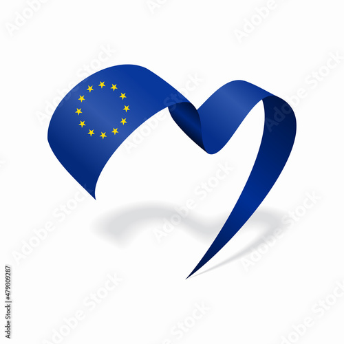 European Union flag heart shaped ribbon. Vector illustration.