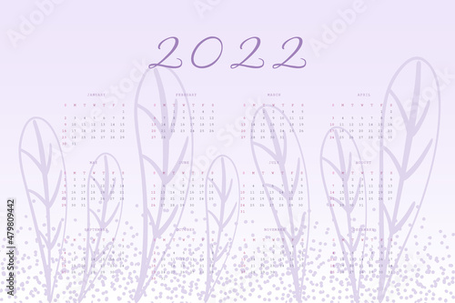 2022 calendar trendy very peri lavender palette with hand drawn botanical elements