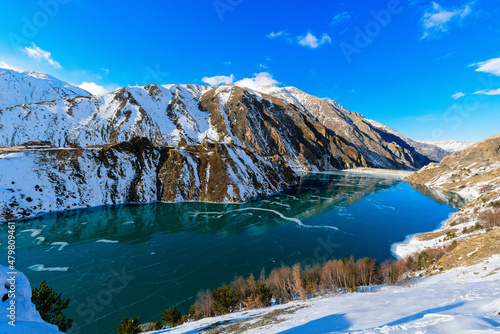 North Ossetia is a mountainous area in winter. Snowy mountain landscape. panorama of the winter landscape. resort area