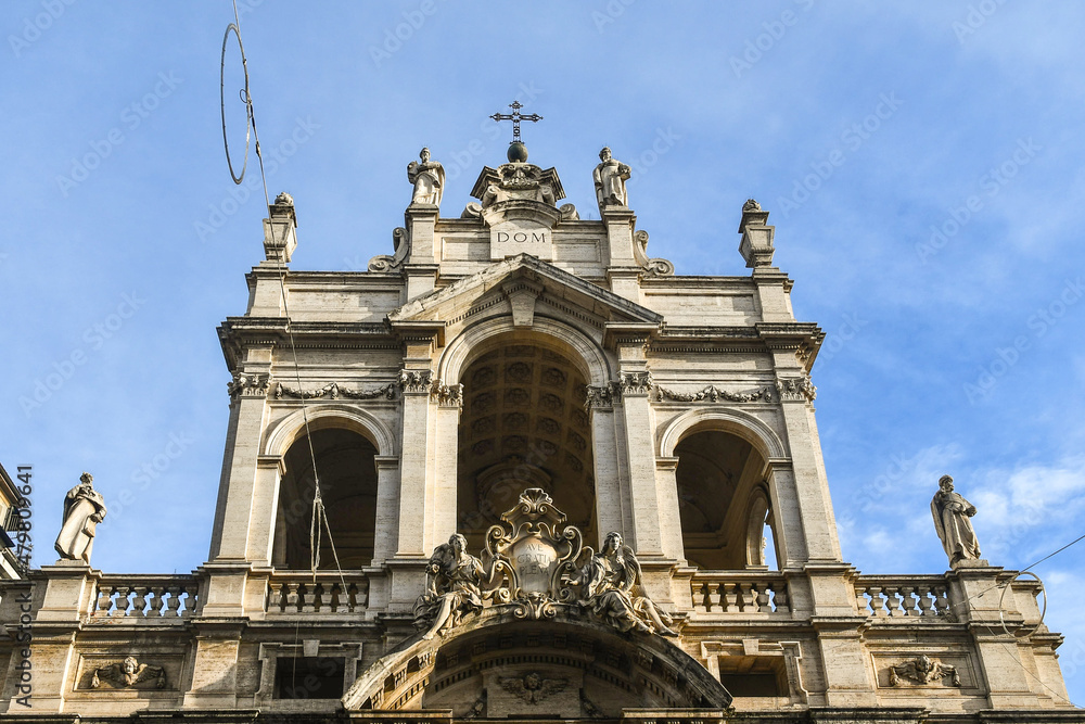 High section of the façade of the Church of Santissima Annunziata located in Via Po, one of the main street of the historic centre of Turin, Piedmont, Italy
