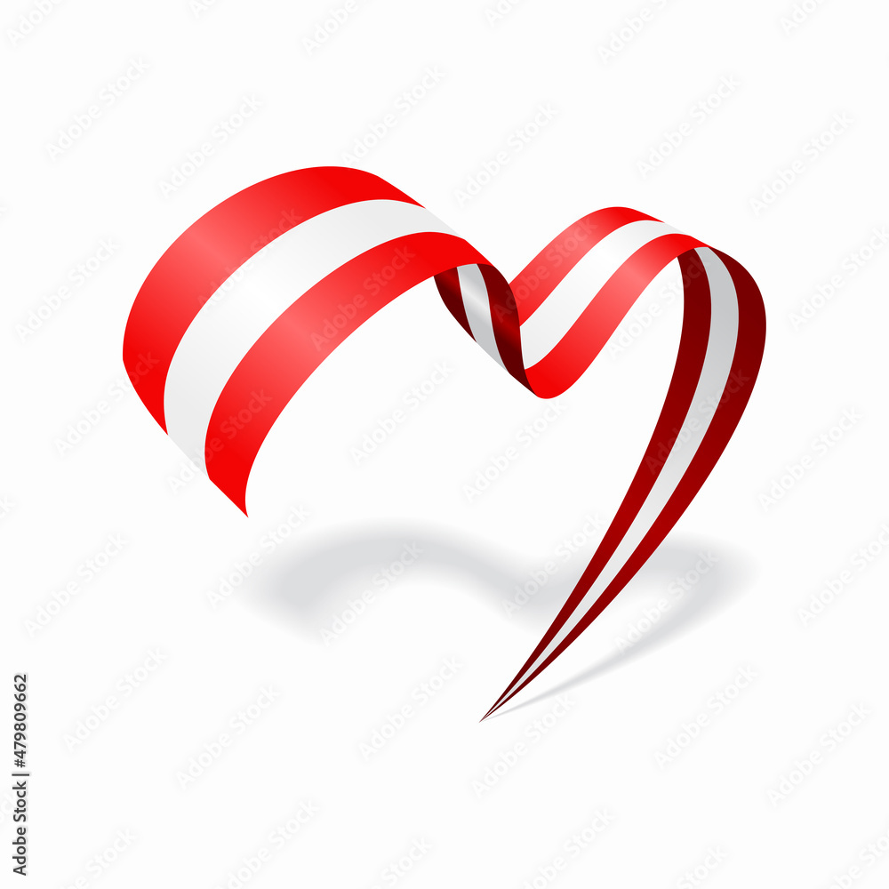Austrian flag heart shaped ribbon. Vector illustration. - obrazy, fototapety, plakaty 