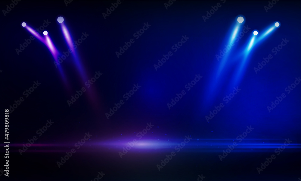 Magenta blue lights on the stage light floodlights vector design. - obrazy, fototapety, plakaty 