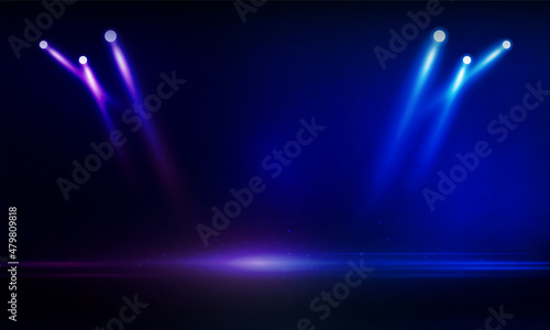 Magenta blue lights on the stage light floodlights vector design.