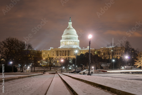 US Capitol Building in the blizzard night - Washington DC United States
