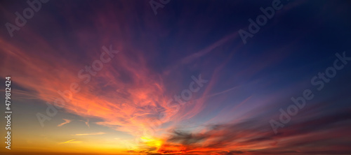Colorful cloudy sky at sunset. Dramatic sunset sky, abstract nature background