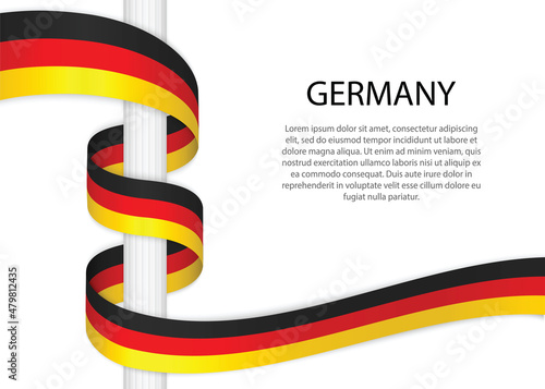 Waving ribbon on pole with flag of Germany. Template for independence day
